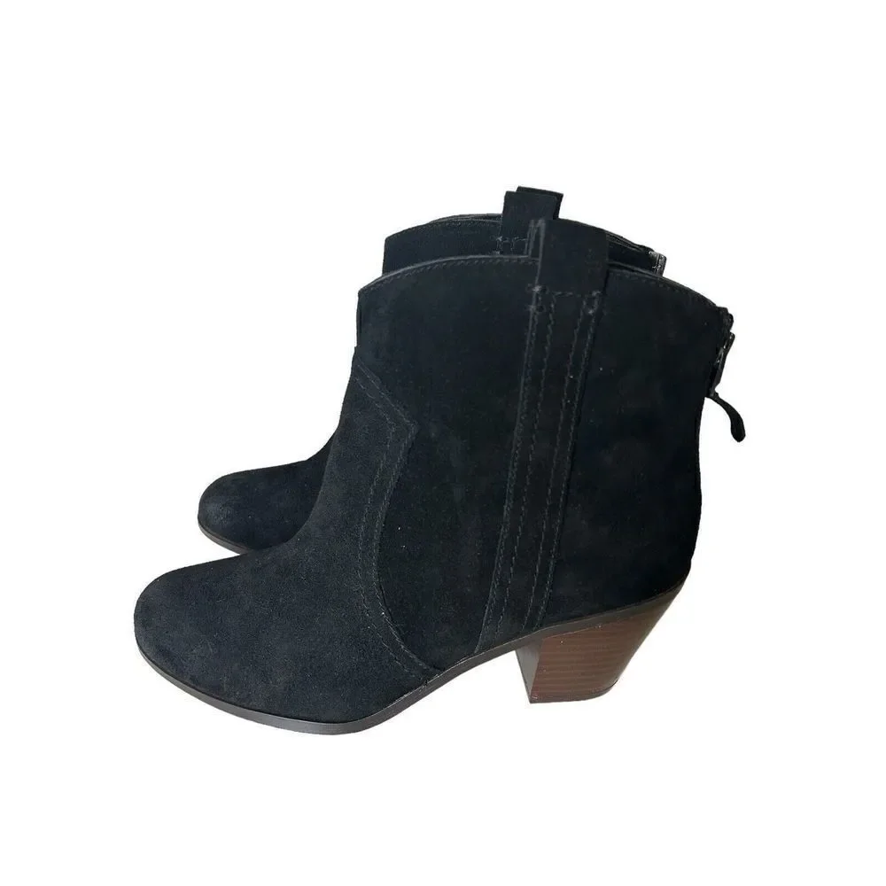 Sam Edelman Leather Suede Heeled Booties Ankle Boot Womens Size 8.5 Black